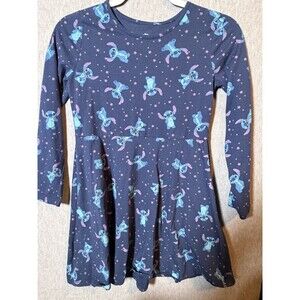 Disney Stitch Girls Long Sleeve Dress Size L 10/12 Blue Purple Stars Knit